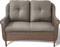 Patio Loveseat Outdoor Wicker Sofa - Heavy Duty All-Weather Brown Rattan 2-Person Sofas with High Back and Comfortable Thick Cushions for Garden Back Porch Poolside Apartment - Grey