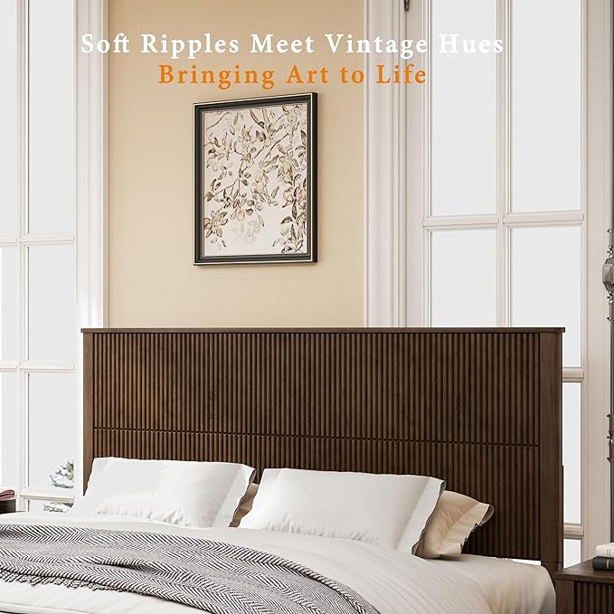 King Size Solid Wood Platform Bed Frame, Solid Wood Bed with 79.13" Headboard, Solid Wood Leg/No Box Spring Needed/Noise Free/Brown