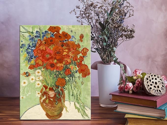 Wieco Art Abstract HD Red Poppies and Daisies Canvas Prints Wall Art of Van Gogh Famous Floral Oil Paintings Reproduction Classic Flowers Pictures Artwork on for Home Office Decorations Wall Decor