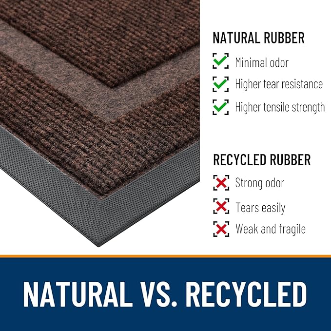 OLANLY Front Door Mat Indoor Outdoor Entrance, Waterproof All-Season, All-Weather Doormat, Sturdy Natural Rubber, Fade Resistant, Low Profile, Easy Clean Patio Porch Entryway Mat, 29.5x17, Dark Brown