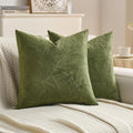 FUTEI Moss Green Velvet Throw Pillow Covers 16x16 Inch Set of 2,Soft Embossed Leaf-Relief Textured Cushion Cases,Natural Home Decor for Couch Living Room