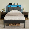 Z-hom Twin Bed Frame with Upholstered Headboard and Footboard, Metal Platform with Dual Storage Compartments, LED Lights and USB Ports, Easy Assembly, Grey