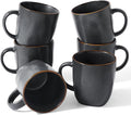 famiware Coffee Mugs Set of 6, Ocean Square 13oz Coffee Cup Set with Handle for Cocoa, Milk, Hot Chocolate, Tea, Water, Stoneware Cups for Kitchen, Microwave and Dishwasher Safe, Matte Black