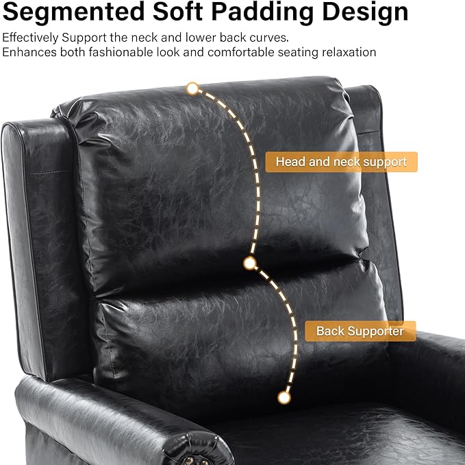 Faux Leather Recliner Chair, Modern Pushback Armchair with Adjustable Backrest & Footrest for Bedroom, Living Room (Black, Set of 2)