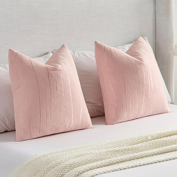 FUTEI Pink Chenille Decorative Throw Pillow Covers 26x26 Inch Set of 2,Soft Embossed Striped Textured Euro Pillow Shams,Modern Home Decor for Couch Bed Living Room