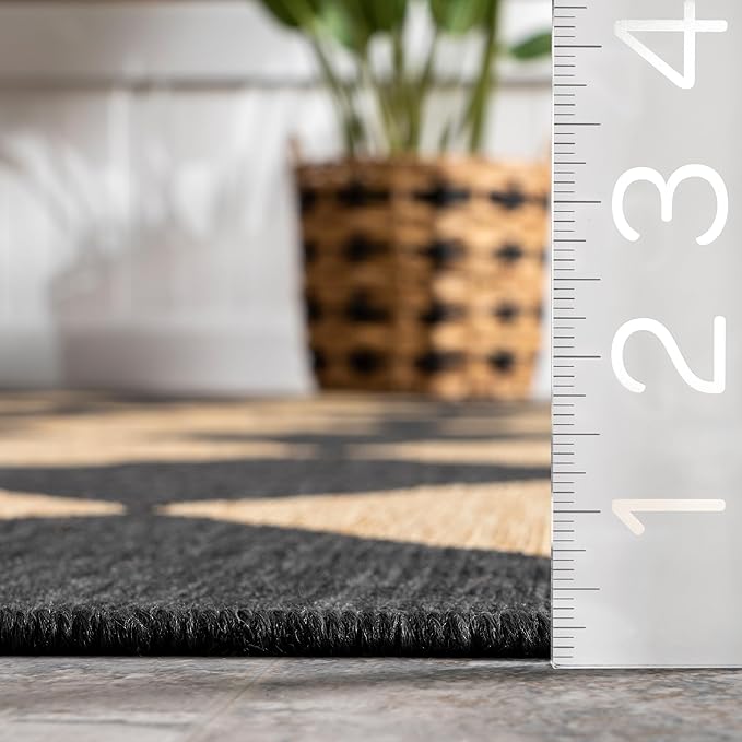nuLOOM 2' x 10' Outdoor Performance Area Rug, Stain Resistant, Weather Resistant, High Traffic, Patio, Balcony, Outside, Sabina Dark Grey