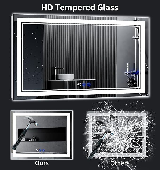 72"x32" LED Bathroom Mirror with Anti-Fog, Stepless Dimmable Lights, 3 Color Modes, Shatter-Proof Tempered Glass, Memory Function & Waterproof Design