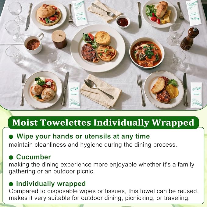 Moist Cotton Towel Bulk Moist Towelettes Individually Wrapped,White Towel Services,Refreshment Pre Moistened Towels for Dentist Travel Sport Party Hotel 200，Cucumber