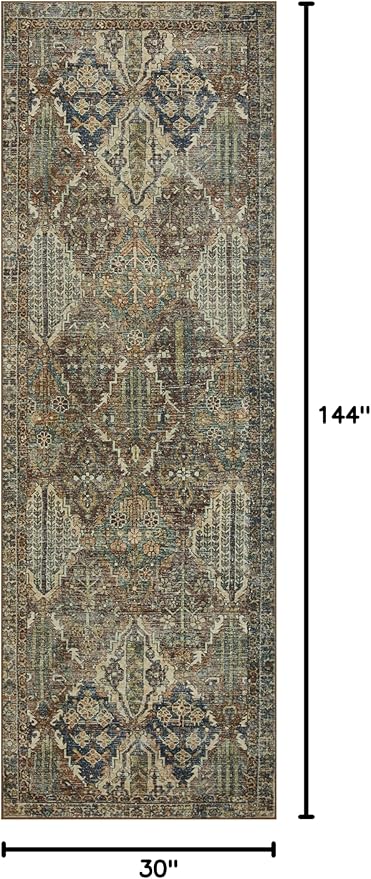 Loloi Magnolia Home by Joanna Gaines Banks Collection BAN-05 Spice/Blue 2'-6" x 12'-0", .13" Pile Height, Machine Washable, Runner Rug