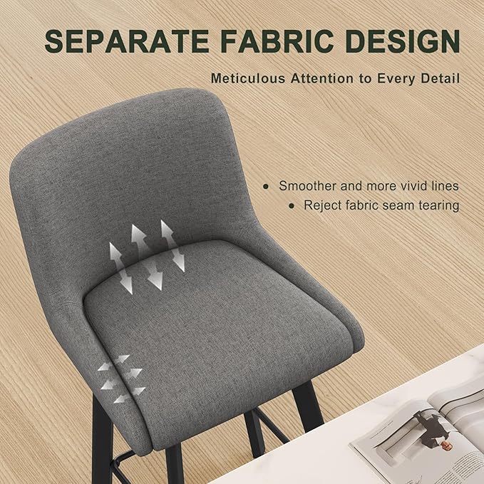 Swivel Bar Stools Set of 3, 30''H Upholstered Barstools with Backs, Modern Counter Height Bar Stool Chairs for Kitchen Island, Metal Legs, Fabric, Gray Counter Stools