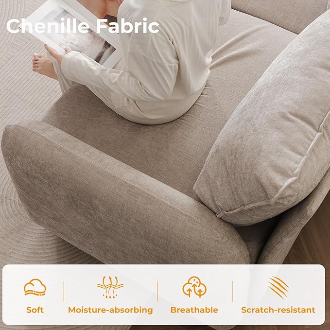 104'' Modular Sectional Sofa with All Seats Storage, Oversized U Shaped Couch for Living Room,3-Seater Comfy Cloud Couches with Movable Ottoman,Big Sectional for Bedroom,Velet,Khaki