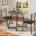 VECELO Small Round Dining Table Set for 2, Wood Tabletop with Strong Metal Frame, Modern Dinette with Chairs for Kitchen, Breakfast Nook Living Room, Faux Marbled & Grey