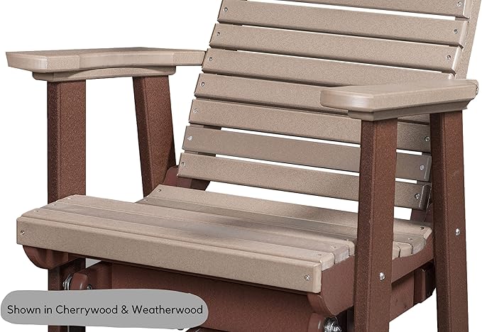 DutchCrafters Modern Horizontal Slat High Back Poly Glider Chair Outdoor Patio Furniture (Black & Cedar)