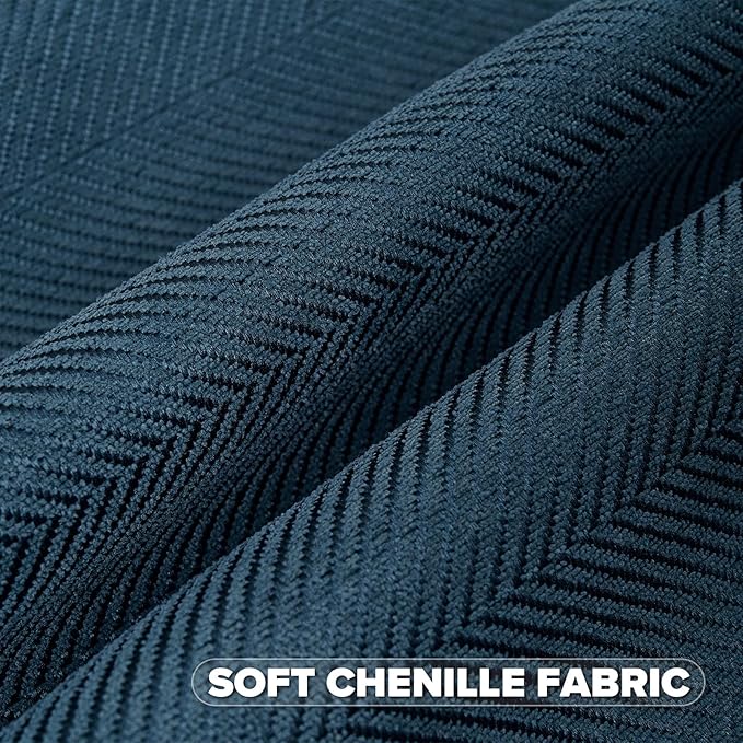 FUTEI Navy Blue Chenille Throw Pillow Covers 20x20 Inch Set of 2,Soft Wide Chevron Textured Cushion Case,Farmhouse Home Decor for Couch Bed Living Room