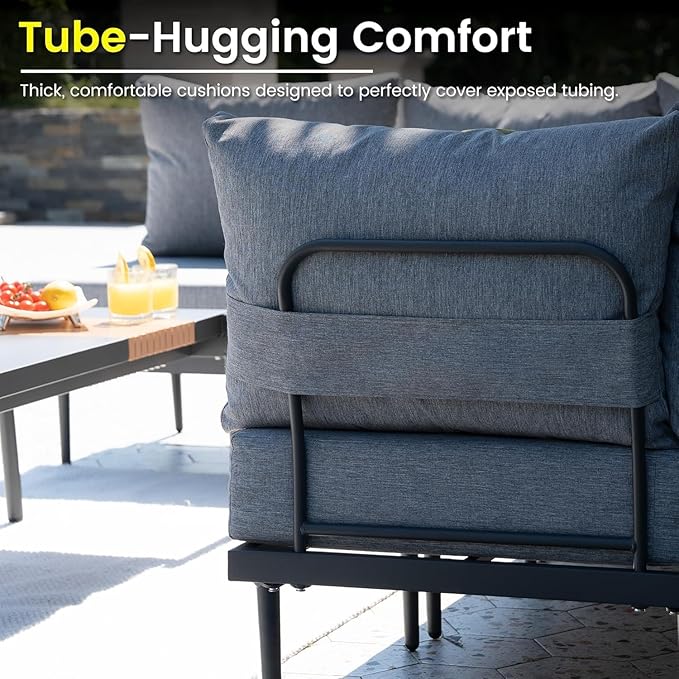 Sundale Outdoor 4 Pieces Metal Patio Furniture Set, Outdoor Sectional Sofa w/6 Inch Olefin Cushion, Modern Outdoor Conversation Sets