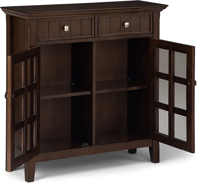 SIMPLIHOME Acadian SOLID WOOD 36 inch Wide Transitional Entryway Storage Cabinet in Natural Aged Brown for the Living Room, Entryway and Family Room