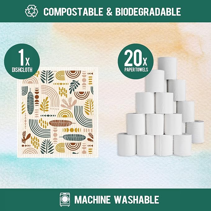 Morigins Swedish Dishcloths for Kitchen,6 Pack Minimalist Swedish Dish Towels,Cellulose Sponge Cloths,Non Scratch Reusable Paper Towels, Biodegradable and Reusable Kitchen Dish Rags