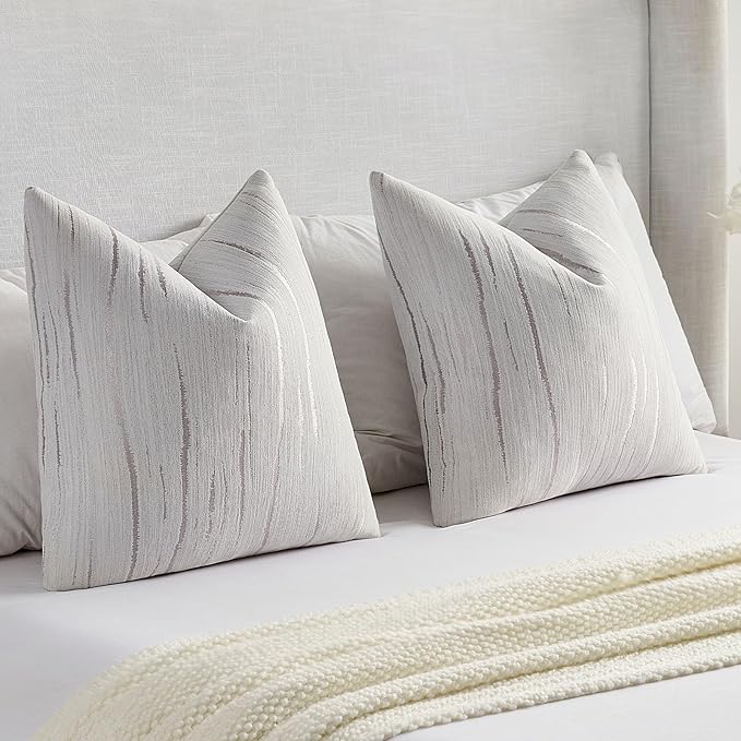 FUTEI Grey Chenille Decorative Throw Pillow Covers 24x24 Inch Set of 2,Soft Embossed Striped Textured European Cushion Case,Modern Home Decor for Couch Bed Living Room