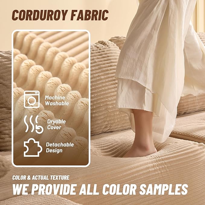 Chaise Lounge Chair, Boneless Couch for Living Room and Bedroom, Sleeper Couches Reading Chairs, Corduroy, Camel