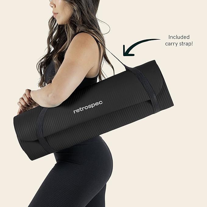 Retrospec Solana Yoga Mat 1" Thick With Nylon Strap For Men & Women - Non Slip Exercise Mat For Home Yoga, Pilates, Stretching, Floor & Fitness Workouts