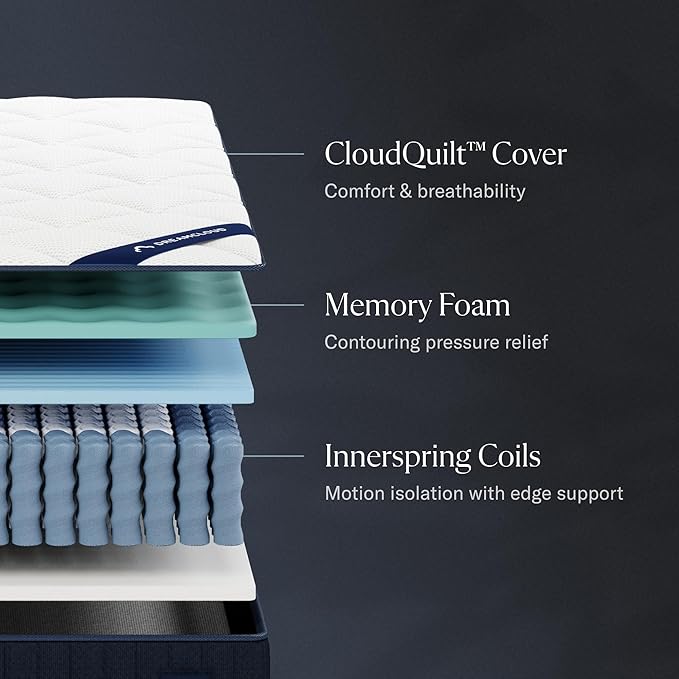 DreamCloud Classic 12" Twin Mattress - Luxury Hybrid Gel Memory Foam - 365 Night Trial - Fiberglass Free - Forever Warranty - Mattress in a Box - CertiPUR-US Certified