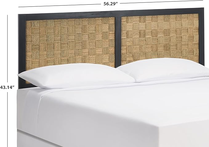 SAFAVIEH Home Collection Halvor Rattan Queen Size Headboard Black Frame & Natural Brown