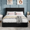SHA CERLIN Queen Bed Frame, Dutch Velvet Upholstered Platform Bed, Vertical Channel Tufted Adjustable Headboard, Low Profile Bed Frame, No Box Spring Needed, Easy Assembly, Black