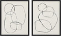 Kate and Laurel Sylvie Modern Circles and Going in Circles Framed Linen Textured Canvas Wall Art by Teju Reval, 2 Piece 18x24 Minimalist Abstract Black