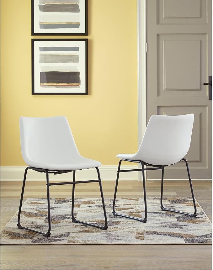 Signature Design by Ashley Centiar Urban Industrial Faux Leather 18.75" Bucket Dining Chair, 2 Count, White