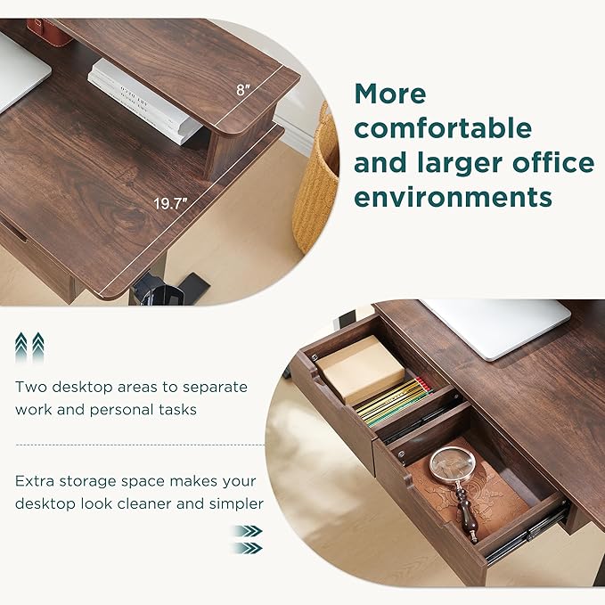 RedLemon 75X60 Inches L Shaped Electric Standing Desk, Height Adjustable Corner Gaming Desk with Drawers, Keyboard Tray, Power Outlets & LED Lights, Computer Desk with Monitor Shelf, Dark Walnut