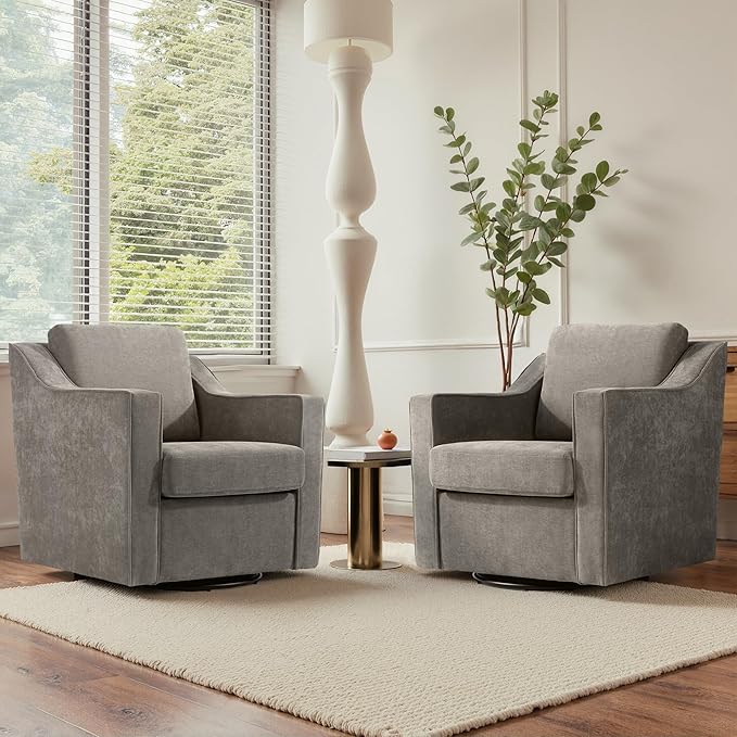 UIXE Swivel Accent Chair, Chenille Fabric Upholstered Arm Chair for Living Room, Modern Club Armchair Comfy Single Sofa Bedroom Reading Seat with Lumbar Pillow - Sand