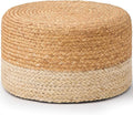 Wimarsbon Round Pouf Ottoman, Natural Hand Knitted Footrest Poof, Rustic Lounge Pouffe, Boho Pous Foot Stool, Accent Table or Seat (Natural Water Hyacinth + White Corn Husk, 17.7 * 17.7 * 9.84)