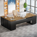 Tribesigns 85.8-Inch L-Shaped Executive Desk with File Drawers, Door Cabinet & Shelves, Extra Large Commercial Office Desk, Modern Professional Office Table, Business Furniture, Natural & Black