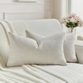FUTEI Natural White Wood Chenille Decorative Throw Pillow Covers 12x20 Inch Set of 2,Soft Cozy Faux Linen Textured Lumbar Pillow Cases,Farmhouse Home Decor for Couch Living Room