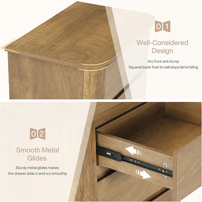 Tribesigns Modern Side Table Set 2 with 3 Drawers, 23.62" Wide End Table for Couch Sofa Living Room, Rustic Brown