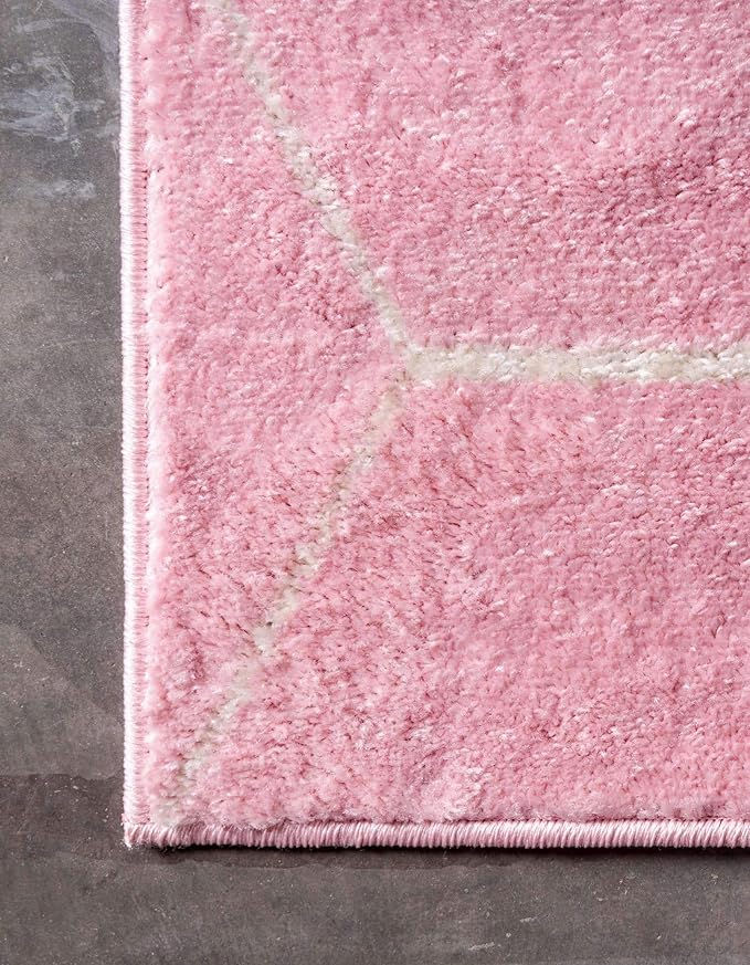 Unique Loom Trellis Frieze Collection Area Rug - Geometric (7' 10" Square, Light Pink/ Ivory)