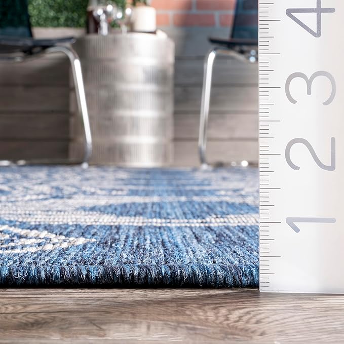nuLOOM 2' x 3' Outdoor Tribal Geometric Area Rug, Stain Resistant, Weather Resistant, High Traffic, Patio, Balcony, Outside, Ranya Blue