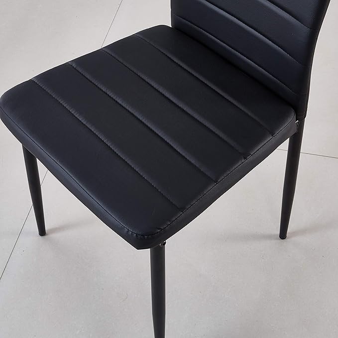 JT Modern Minimalist Dining Chair Fireproof Leather Sprayed Metal Pipe Diamond Grid Pattern Restaurant Home Conference Chair Set of 4 Or 6 (4, Jet Black)