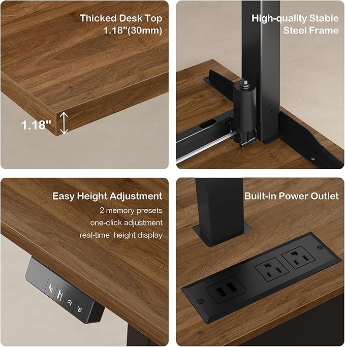 71" Standing Executive Desk with Privacy Panel, Large One-Piece Electric Height Adjustable Stand Up Desk with Charging Station, File Cabinet Storage, Home and Office, Black Walnut