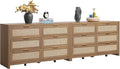 SICOTAS Rattan Dressers for Bedroom Set 2, Large 6 Drawer Dresser Long Chest of Drawers, Dresser Farmhouse TV Stand for Bedroom, Living Room, Nursery, Closet (Reclaimed Caramel Oak, 2 Pieces)