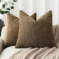 Foindtower Pack of 2 Soft Textured Chenille Throw Decorative Pillow Covers Square Accent Solid Cushion Cover Neutral Farmhouse Pillow Case for Couch Sofa Bedroom Living Room 24x24 Inch,Taupe Brown