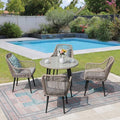 JOIVI 5 Piece Outdoor Dining Set, Wicker Patio Furniture Dining Table and Chairs Set with Cushions for 4 People, Tempered Glass Tabletop with 2.16” Umbrella Hole, for Lawn, Backyard, Garden