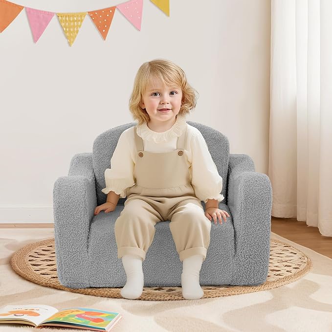 Comfy Toddler Chair & Kids, 2-in-1 Soft Couch Fold Out for Kids, Toddler Chairs Comfy 1-3 Years Old, Convertible Plush Sofa to Lounger for Girls and Boys,Light Grey