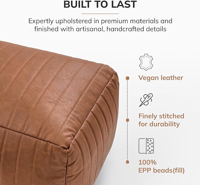 Anji Mountain 100% Handmade & Handcrafted Comfortable Home Décor Pouf Ottoman Footrest for Living Room, Bedroom, Nursery, Kidsroom, Patio Furniture - (22" x 12" x 10" - Camel)