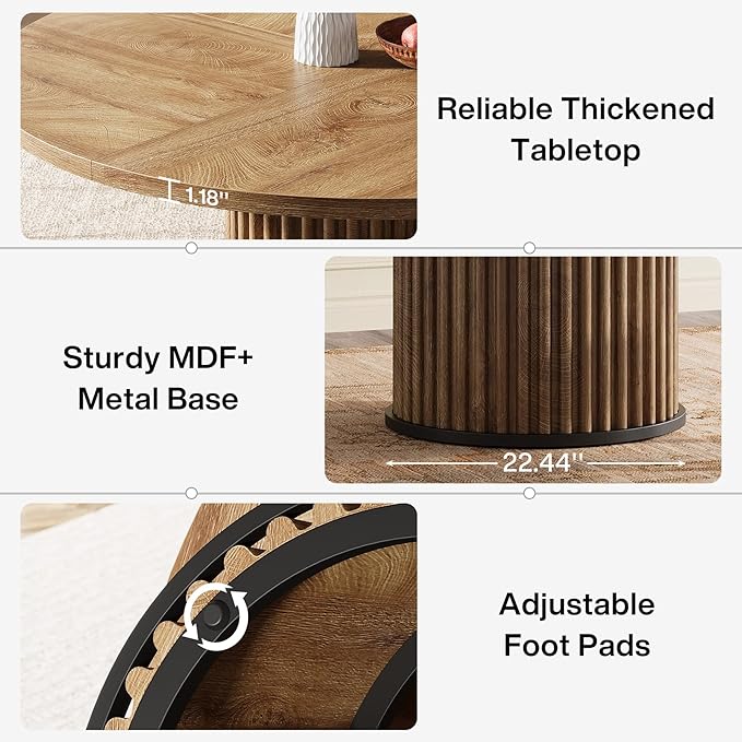 Tribesigns Round Dining Table for 4-6, 47-Inch Modern Circle Kitchen Table with Fluted Round Base, Farmhouse Wood Dinner Table for Dining Room, Kitchen, Living Room, Brown