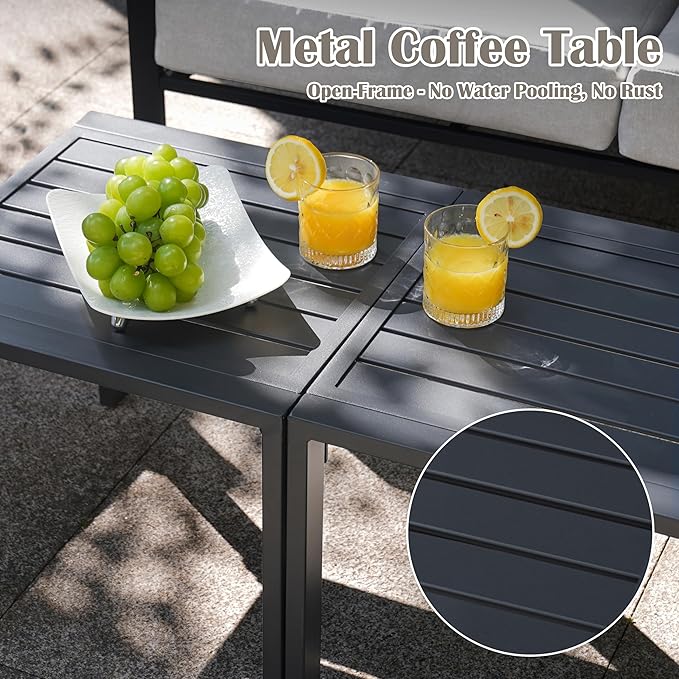 Sundale Outdoor 5 Pieces Patio Furniture Set, All-Weather Metal Outdoor Conversation Set with 6 Inch Cushions and Coffee Tables, Outdoor Furniture Set for Backyard, Balcony, Poolside, Light Grey