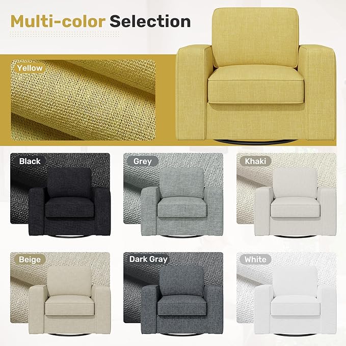 Swivel Accent Sofa Chair Set of 4, Modern Comfy Oversized Upholstered Cushion Back Armchair in Linen 1pcs for Living Room, Bedroom, Reading Room(Yellow)