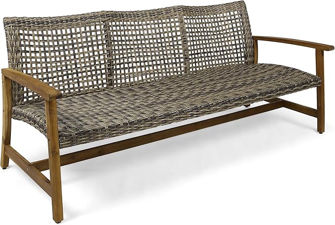 Christopher Knight Home Marcia Outdoor Wood Sofa, Wicker, 75.50 x 31.00 x 31.50, Gray, Natural Stained Finish