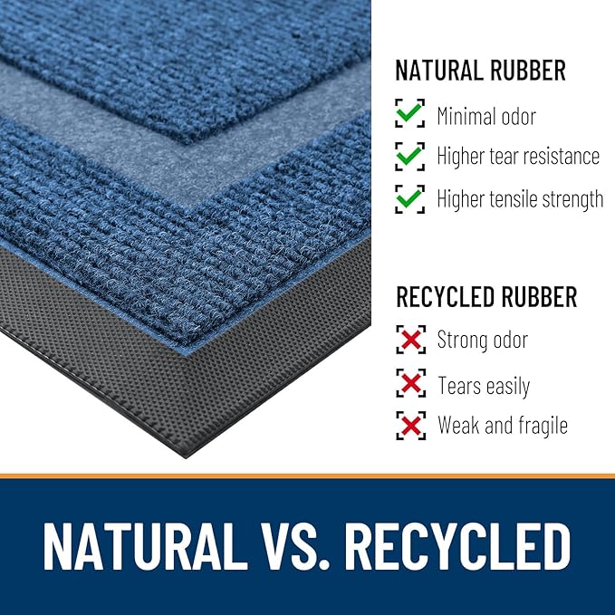 OLANLY Half Circle Door Mat Indoor Outdoor Entrance Welcome, Waterproof All-Season, All-Weather Doormat, Sturdy Natural Rubber, Low Profile, Easy Clean Patio Porch Entryway Mat, 47x32, Light Blue