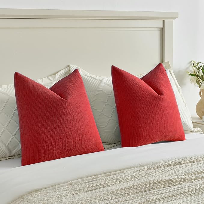 FUTEI Christmas Red Decorative Throw Pillow Covers 22x22 Inch Set of 2,Soft Cozy Wheat Ear Striped Patterns Cushion Cases,Modern Home Decor for Couch Bed Living Room